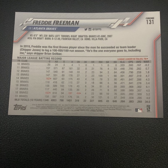 Freddie Freeman - 2020 topps #131 - Picture 2 of 2